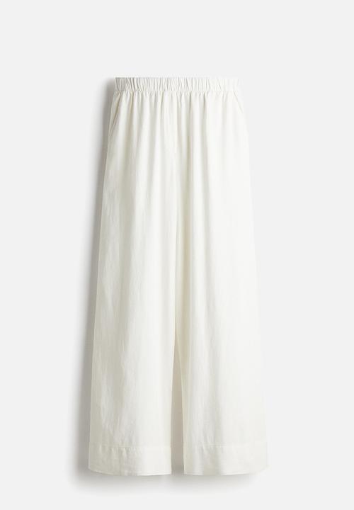 H&M - Wide linen-blend trousers - white