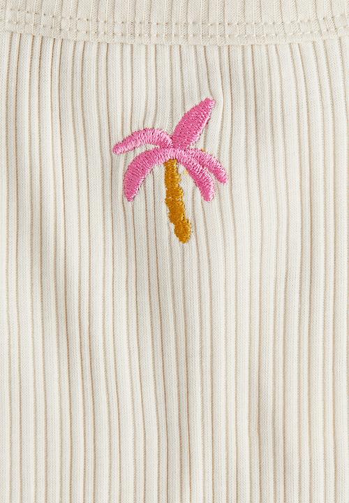 H&M - Embroidery-detail strappy top - cream/palm tree
