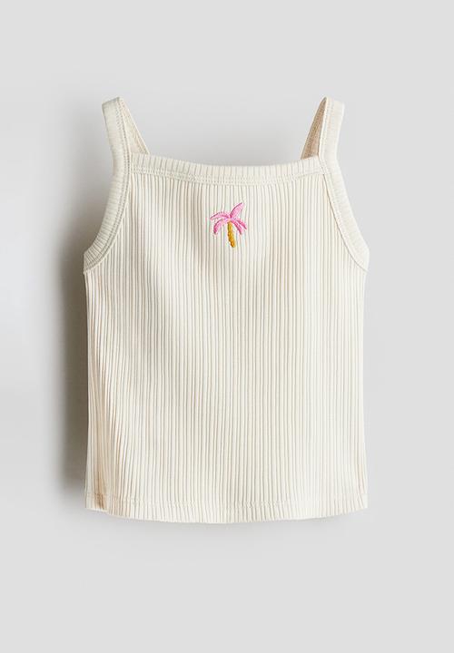 H&M - Embroidery-detail strappy top - cream/palm tree