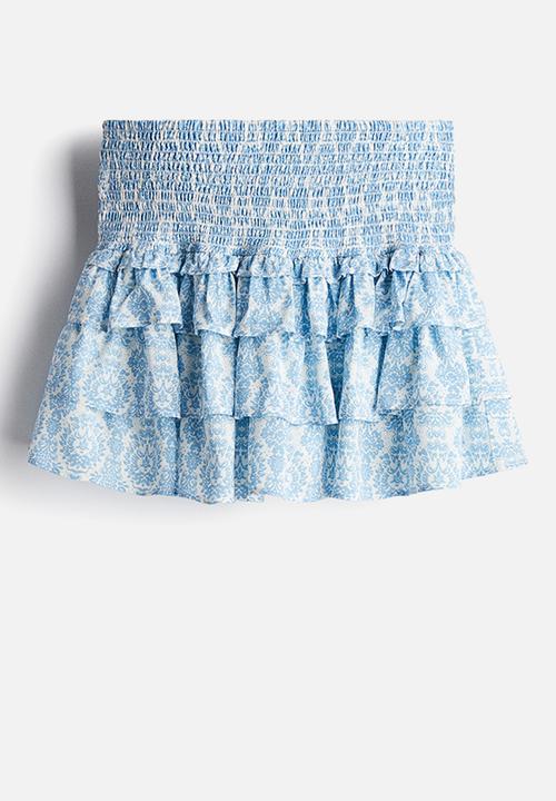 H&M - Tiered mini skirt - light blue patterned