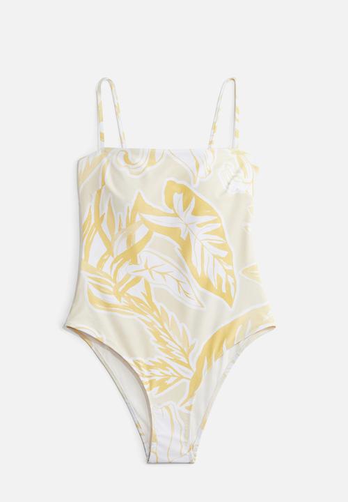 H&M - Padded-cup swimsuit - light beige/yellow patterned