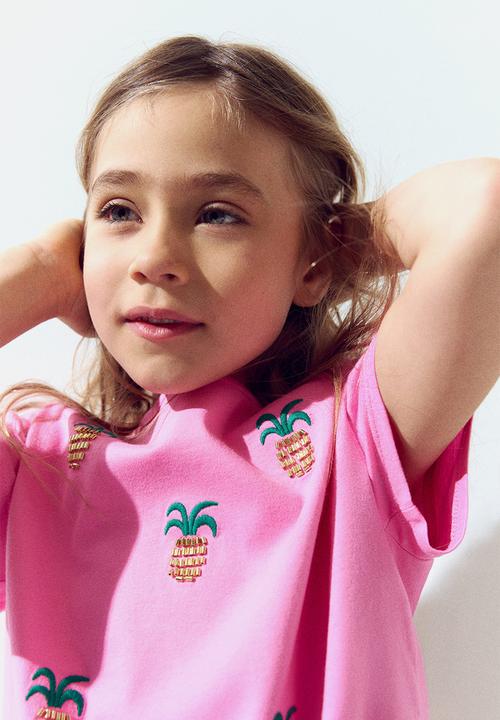 H&M - Bead-detail top -pink/pineapples 