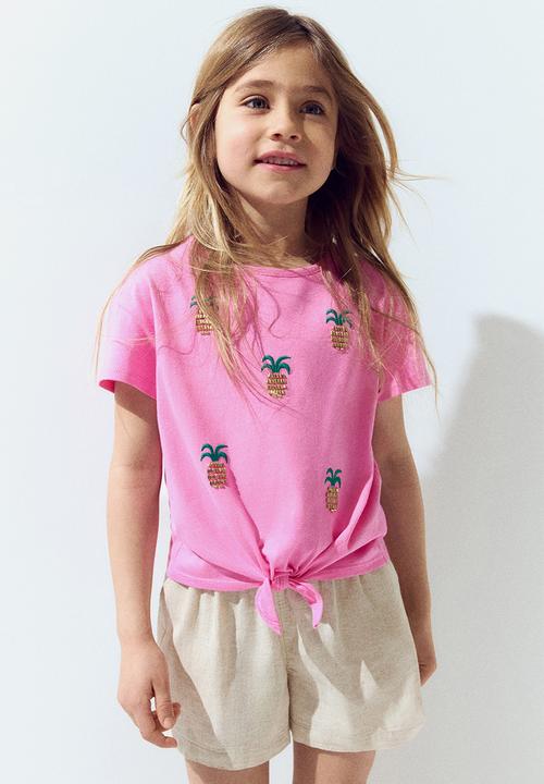 H&M - Bead-detail top -pink/pineapples 