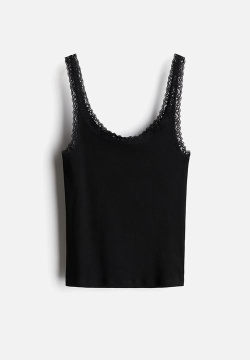 H&M - Lace-trimmed vest top - black