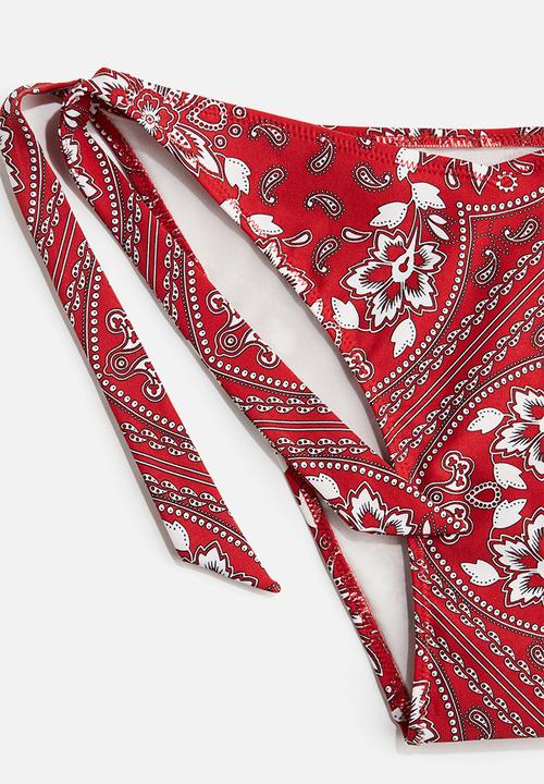 H&M - Tie tanga bikini bottoms - red/paisley-patterned 