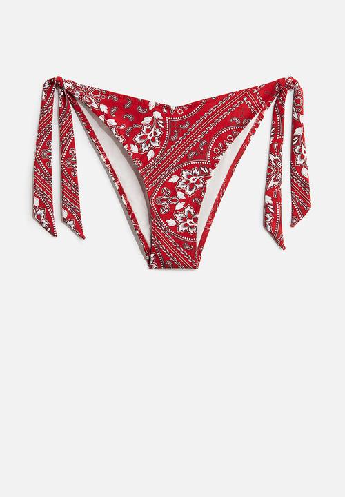 H&M - Tie tanga bikini bottoms - red/paisley-patterned 