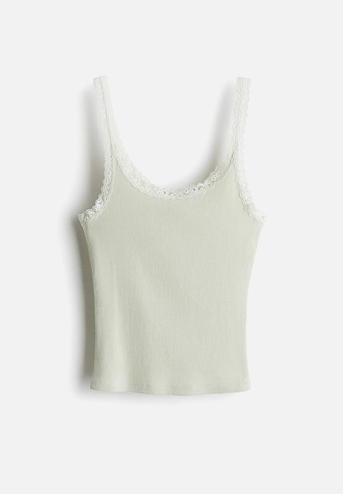 H&M - Lace-trimmed vest top - light green 