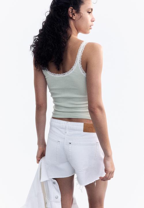 H&M - Lace-trimmed vest top - light green 