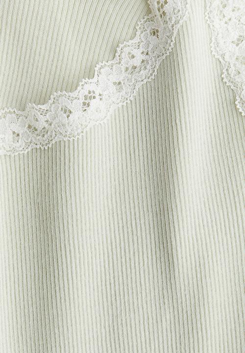 H&M - Lace-trimmed vest top - light green 
