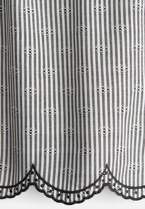 H&M - Embroidered tie-strap top - white & black striped