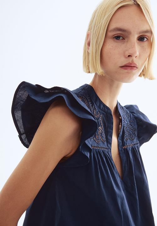 H&M - Broderie anglaise blouse - navy blue