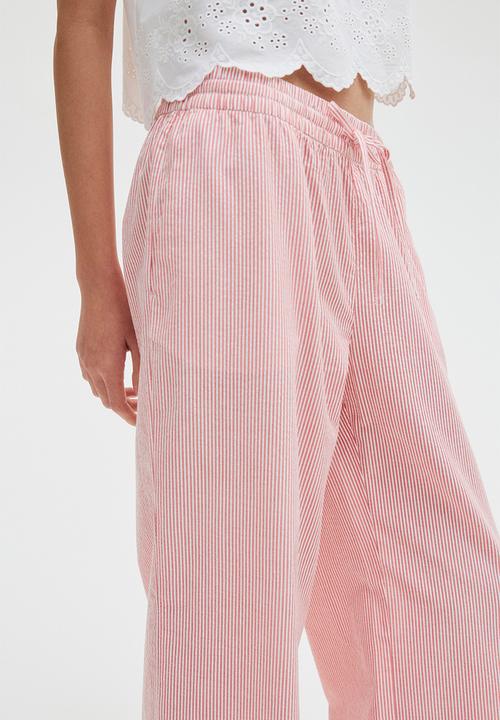 H&M - Seersucker drawstring trousers - red & white striped