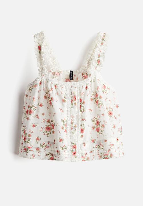 H&M - Lace-detail strappy top - white floral