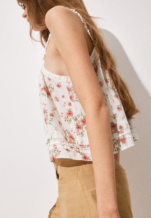 H&M - Lace-detail strappy top - white floral