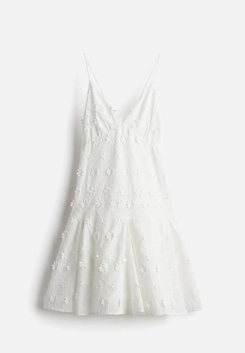 H&M - Appliquéd cotton dress - white