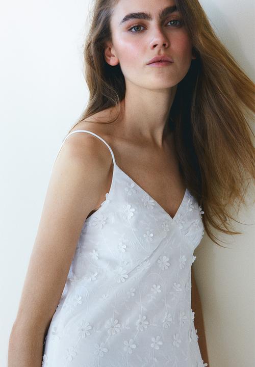 H&M - Appliquéd cotton dress - white