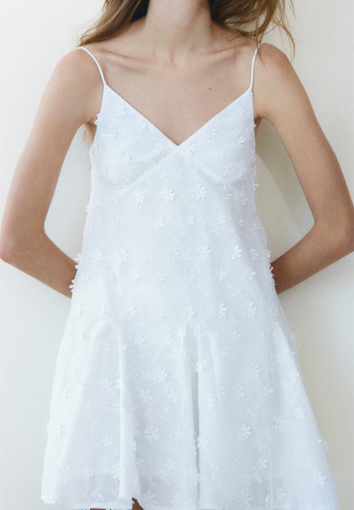 H&M - Appliquéd cotton dress - white