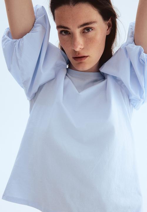 H&M - Balloon-sleeved top - light blue