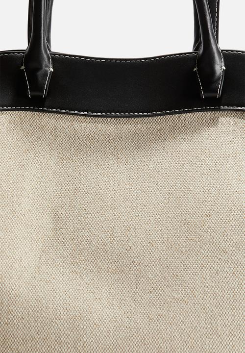 H&M - Canvas shopper - light beige/black 