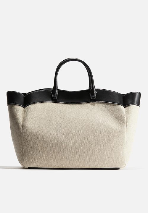 H&M - Canvas shopper - light beige/black 