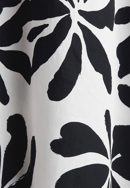 H&M - Off-the-shoulder poplin dress - white & black floral