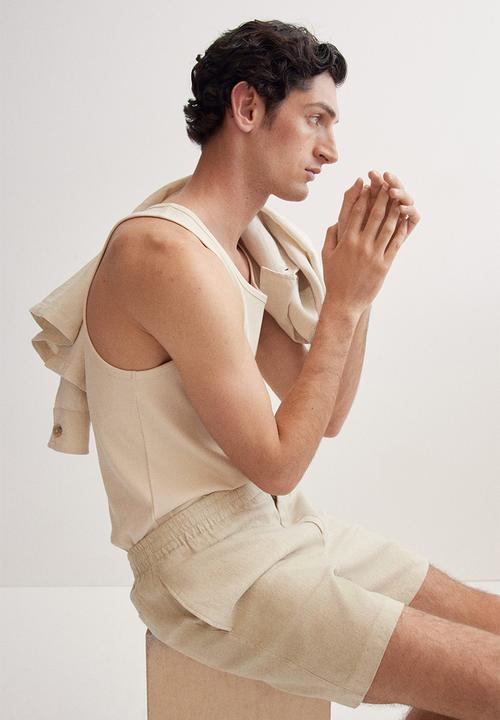 H&M - Regular fit linen-blend shorts - light beige