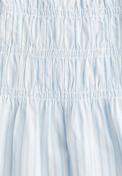 H&M - Smocked-bodice cotton dress - white & light blue striped
