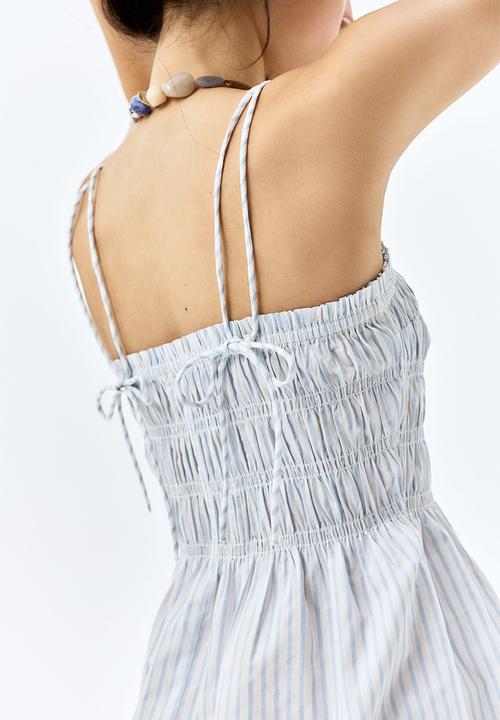 H&M - Smocked-bodice cotton dress - white & light blue striped