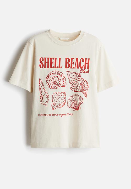 H&M - Printed T-shirt - cream/seashells