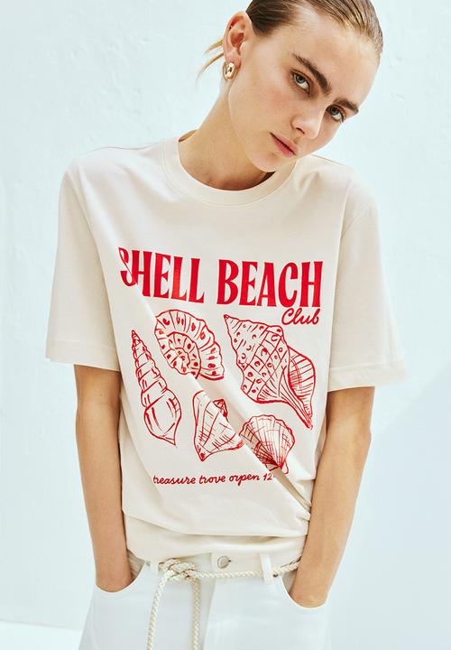 H&M - Printed T-shirt - cream/seashells