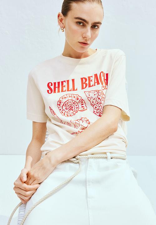 H&M - Printed T-shirt - cream/seashells
