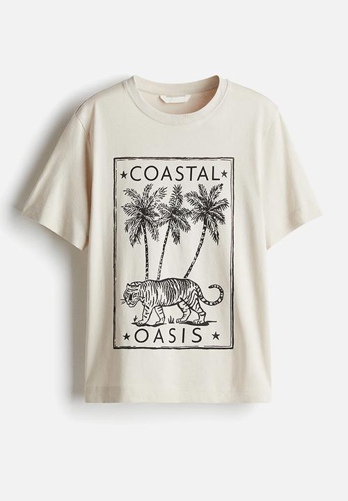 H&M - Printed T-shirt - light beige/coastal oasis