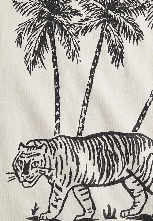 H&M - Printed T-shirt - light beige/coastal oasis