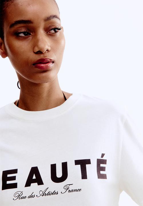 H&M - Printed T-shirt - white/beauté