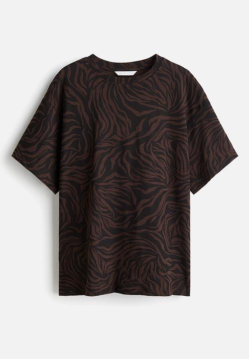 H&M - Oversized T-shirt - dark brown/black patterned