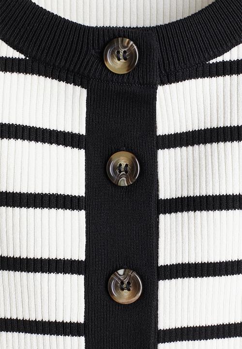 H&M - Short rib-knit cardigan - white/black striped