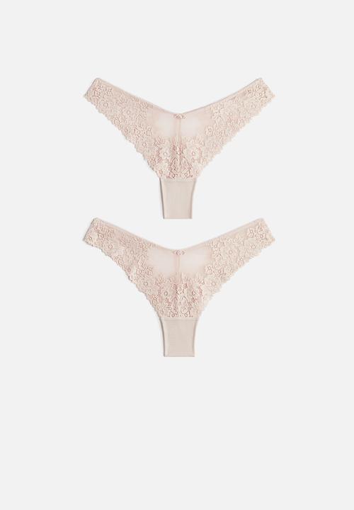H&M - 2-Pack lace brazilian briefs - light pink