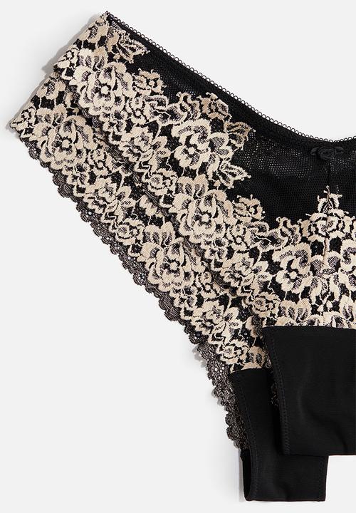 H&M - 2-Pack lace brazilian briefs - black/cream 