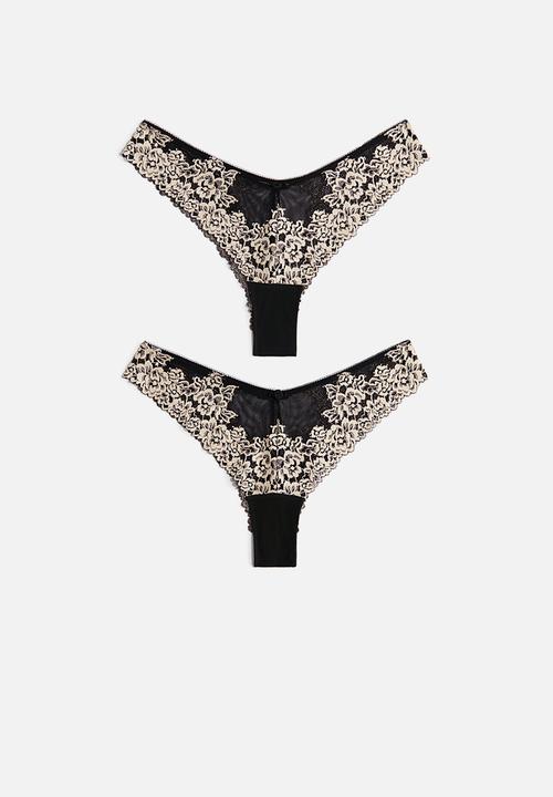 2-Pack lace brazilian briefs - black/cream