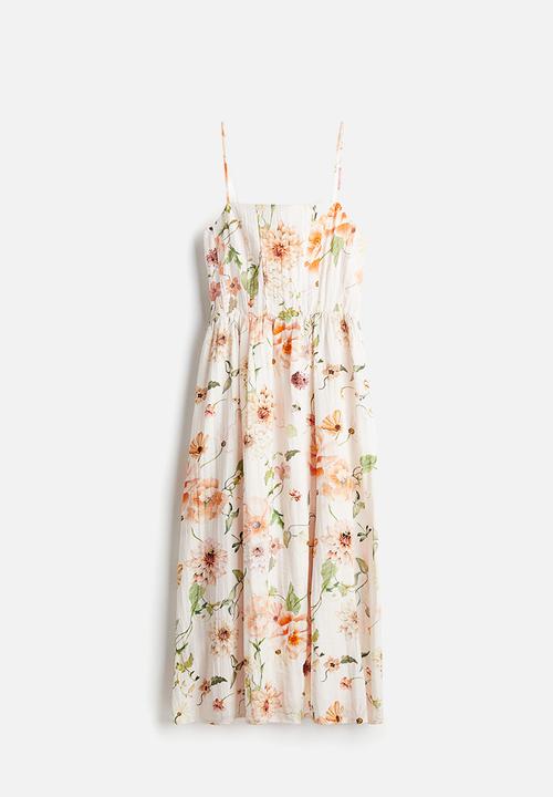 H&M - Strappy midi dress - white/floral