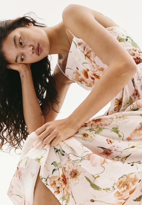 H&M - Strappy midi dress - white/floral