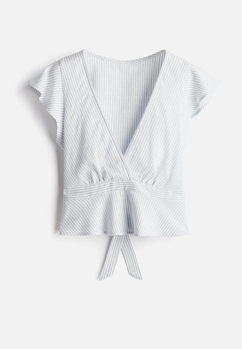 H&M - Linen-blend blouse - light blue/striped