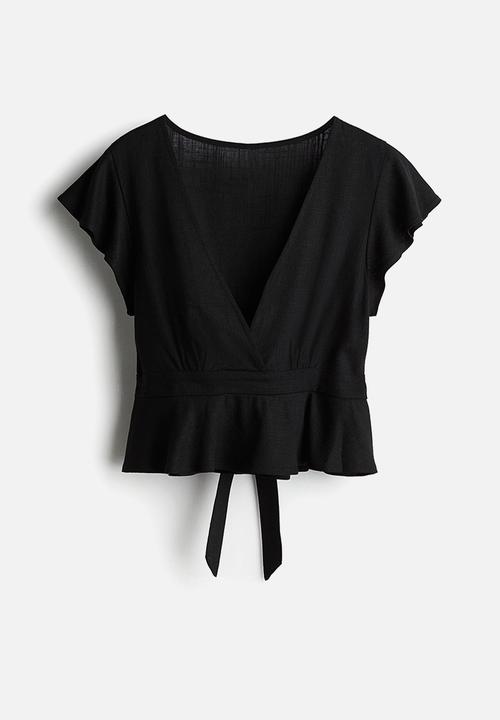 H&M - Linen-blend blouse - black