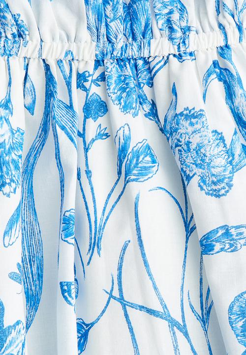 H&M - Bubble-hem cotton dress - white & blue floral 