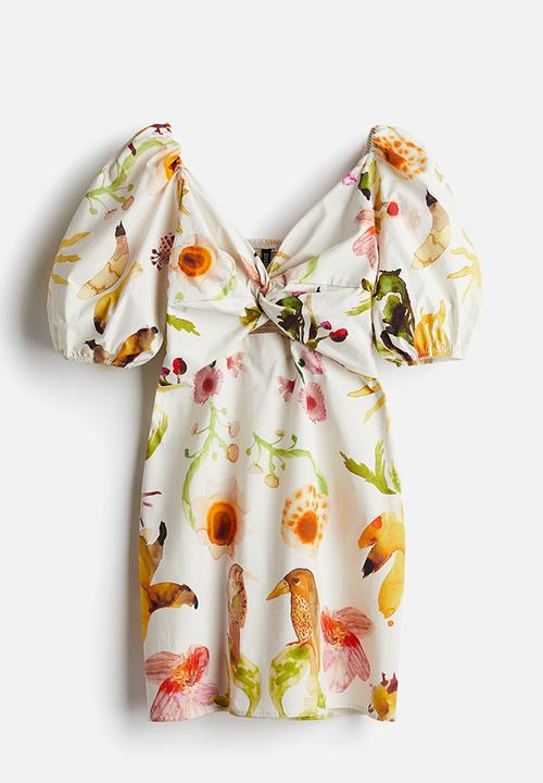 H&M - Twist-detail dress - white patterned
