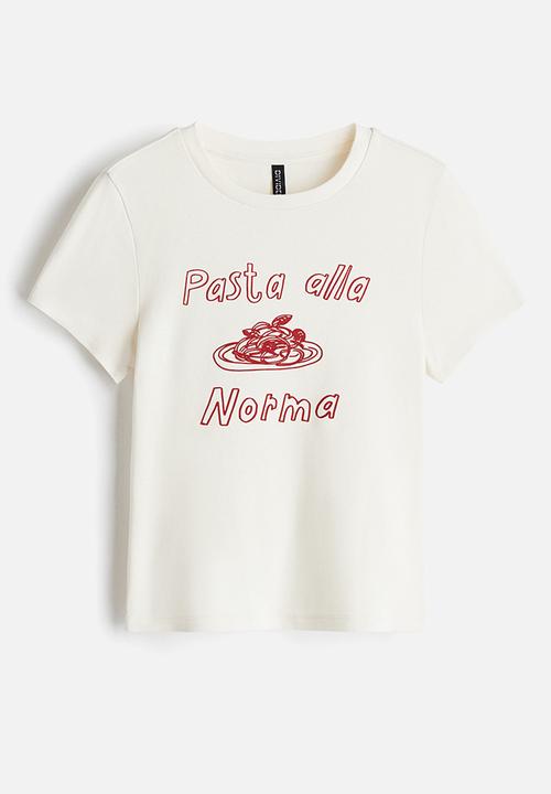 H&M - Ribbed T-shirt - white/pasta
