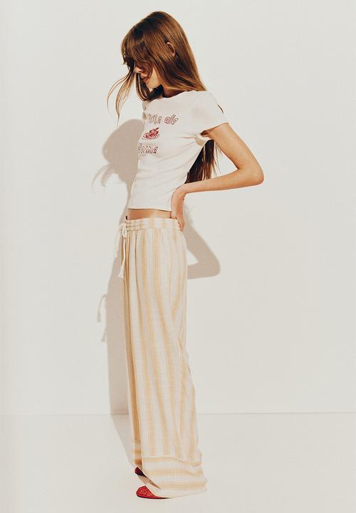 H&M - Ribbed T-shirt - white/pasta