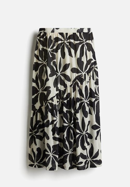 H&M - Sheer-knit skirt - white & black floral 