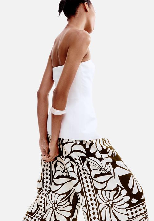 H&M - Wide pull-on trousers - brown & white patterned