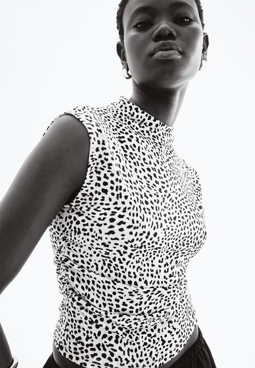 H&M - Draped turtleneck top - light beige leopard print